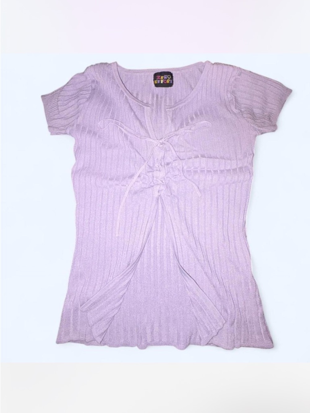 Lavender Ribbed Lace-Up Short Sleeve Top